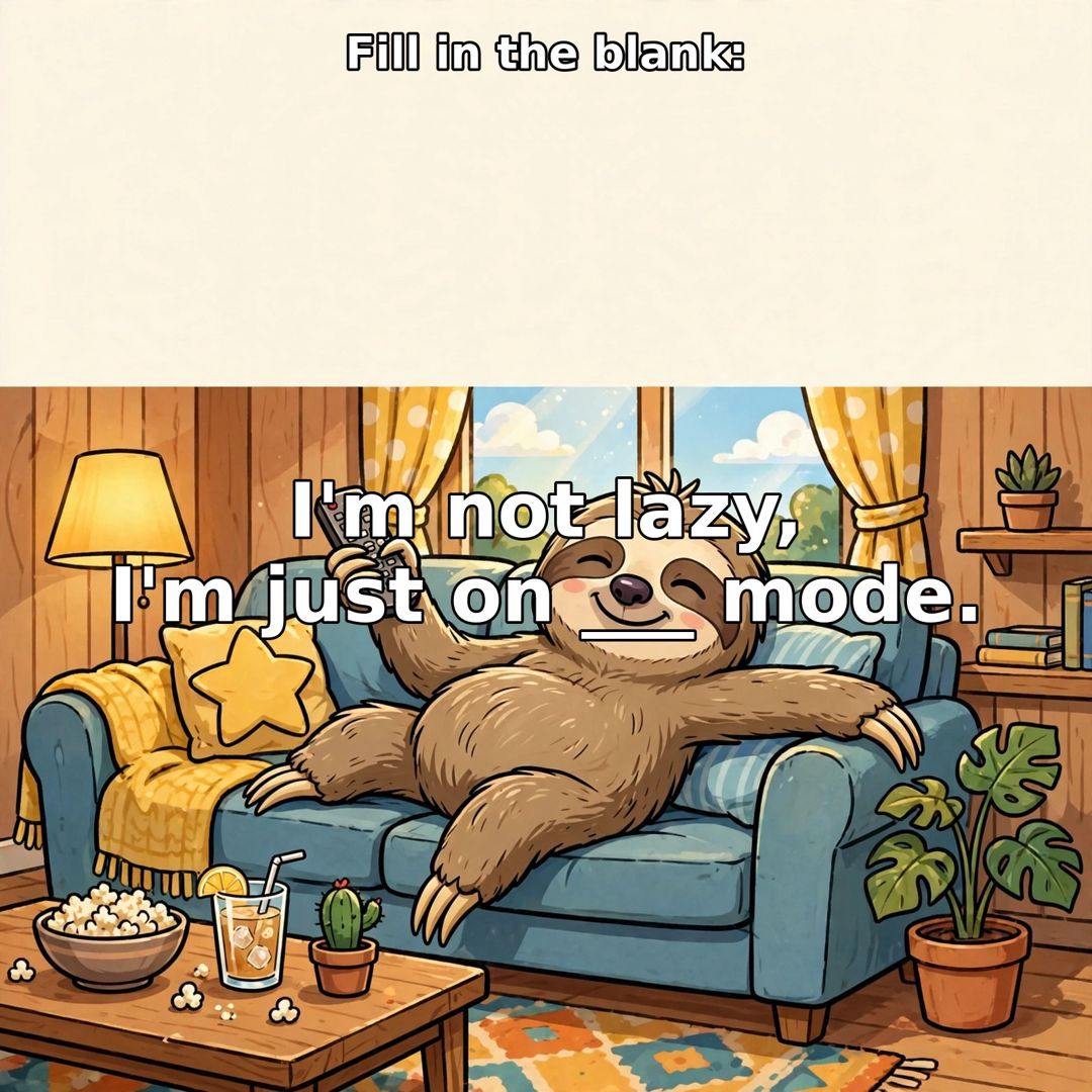 Lazy sloth on a couch holding a TV remote